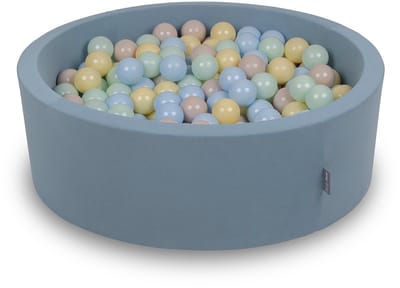 KiddyMoon Ronde Ballenbak Baby 90x30cm 200 Ballen - Ballenbad Sensorisch - Wasbare Hoes - Blauw: Pastelbeige Pastelblauw Pastelgeel Mint