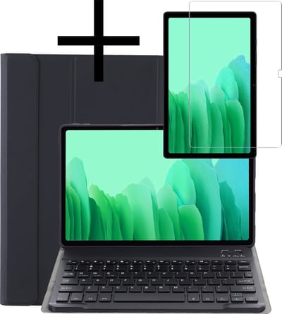 Hoes - Geschikt voor Samsung Galaxy Tab A7 (2020) - Met Screenprotector - Keyboard Book Cover - Toetsenbord Case - Hoesje - Zwart