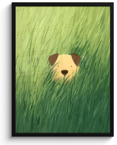 Poster in lijst - Fotolijst 60x80 cm - Posters - Hondje - Gras - Oren - Bruin - Posterlijst zwart - Decoratie - Wanddecoratie woonkamer - Muurdecoratie slaapkamer - Kerstversiering - Kerstdecoratie voor binnen - Kerstmis