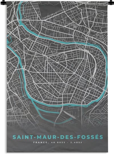 Wandkleed - Wanddoek - Saint-Maur-des-Fossés - Frankrijk - Plattegrond - Stadskaart - Kaart - 120x180 cm - Wandtapijt