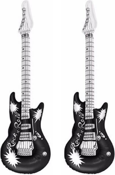 Henbrandt Opblaasbare Gitaar - Set van 2x stuks - 106 cm - zwart - Speelgoed - Feestartikel - Luchtgitaar