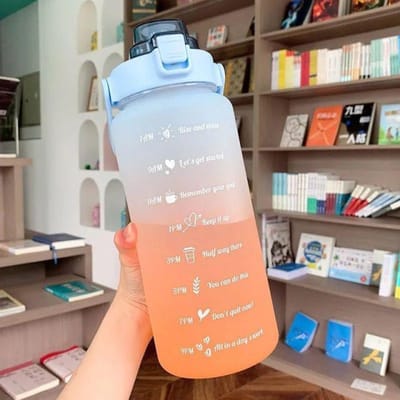 Bouteille d'eau Portable de grande capacité 2l, marqueur de temps, anti-fuite, tasse givrée en BPA pour Sports de plein air, bouteille avec paille white
