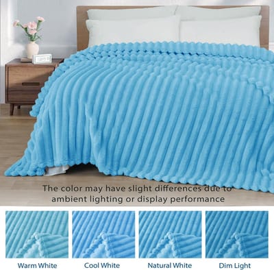 Mezcla Dubbele maat flanellen fleecedeken, super zachte gestreepte jacquard beddeken, lichtgewicht donzig gezellig voor alle seizoenen, 150 x 200 cm, blauw