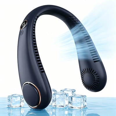 Bladeless Nek Ventilator - Oplaadbare Halsventilator zonder bladen - 5 Standen - met Display - Stille Koelventilator - Geschenk - voor Wandelen, Reizen, Thuiswerken en Sport - Donkerblauw