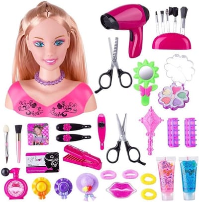 Kappers Styling Set - Speelgoed Kappershoofd - Fantasie Spelen - Inclusief Accessoires - 18.5 x 8.5 x 20.5 cm