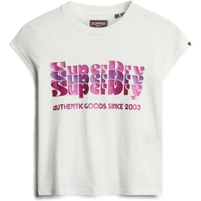 Superdry - T-shirt met retro-glitterlogo - Dames - T-shirts