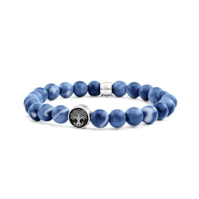 Frank 1967 7FB-0660 Armband Mat Sodaliet Beads 8mm - Levensboom - Staal - Blauw