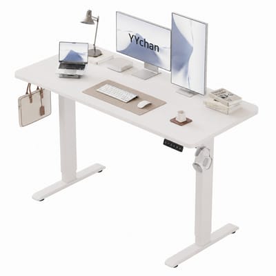 YYchan Zit Sta Bureau Elektrisch 140x60 - Gaming Bureau - Elektrisch verstelbaar - Tafelblad uit één stuk - Geheugenbediening, Stabiel T-Frame, met Koptelefoonhaak - Hoogteverstelbaar 72–118 cm - Sneeuwwit