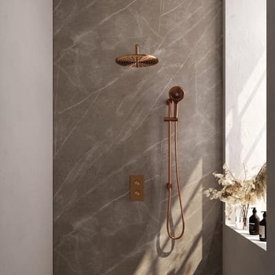 Brauer Copper Edition Thermostatische Regendoucheset Inbouw - Hoofddouche 30 cm - Gebogen Wandarm - 3 Weg - Handdouche 3 Standen - Doucheslang - Geintegreerde Glijstang