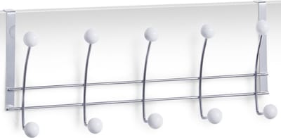 1x Zilver/witte deur kapstokken met 5 haken 42 cm - Woonaccessoires - Kleding/jassen ophangen - Handdoeken ophangen - Deur kapstokken