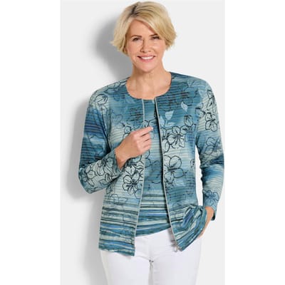 Shirtjasje van gestreepte structuurjersey - blauw / gedess. - Gr. 19 van Goldner Fashion