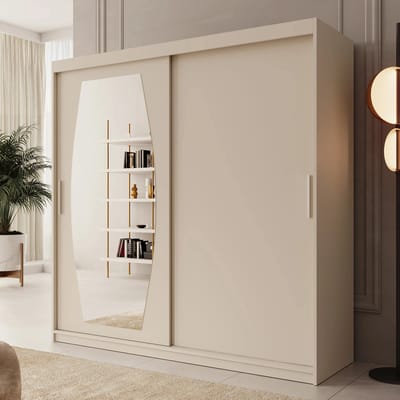 Meubella - Kledingkast Azai - Beige - 200 cm - Met spiegel