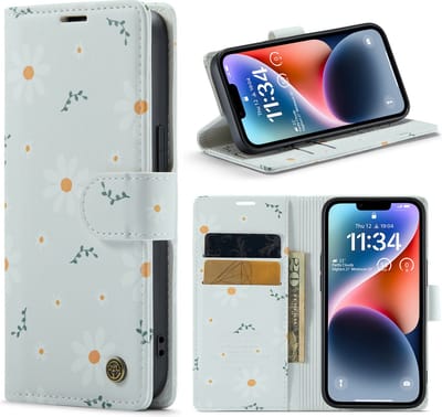 Casemania Hoesje Geschikt voor Apple iPhone 14 met Madeliefje Print - Portemonnee Book Case