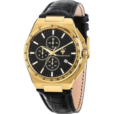 Maserati - Velocita - Slim - watch - R8871653001 - Chronograaf - Zwart - Goud - Leer - 41 MM - Heren - horloge