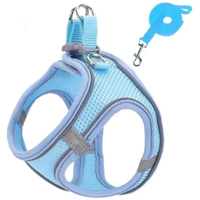 Instap Kattenharnas en Lijn Set Reflecterende Strepen Ademend Mesh Vest Voor Katten Ontsnappingsvrij Wandelend Huisdierentuig (blue,M) blauw
