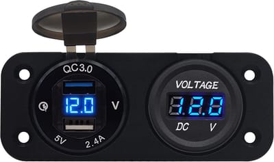 ProRide 12V USB Autolader 2 Poorten Inbouw met Voltmeter - 5V/2.4A - DS2114B - Tweevoudig inbouw paneel - Blauw