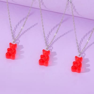 BFF Ketting voor 3 met Gummy Bear Rood - Zilverkleurig Koord - Vriendschapsketting Cadeau voor Twee - Pax Amare