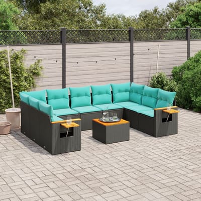 vidaXL - 10-delige - Loungeset - met - kussens - poly - rattan - zwart