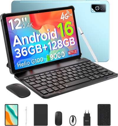 DOOGEE Tab G6 Pro VIP - Tablet - 36GB RAM + 128GB ROM (2TB/TF) - 9000mAh/18W - 12 inch 2.4K 90Hz - 4G LTE - Gemini AI - Helio G100 - 5G WiFi - Face ID - Dubbele luidsprekers - OTG - Met toetsenbord, muis, leren tas en pen