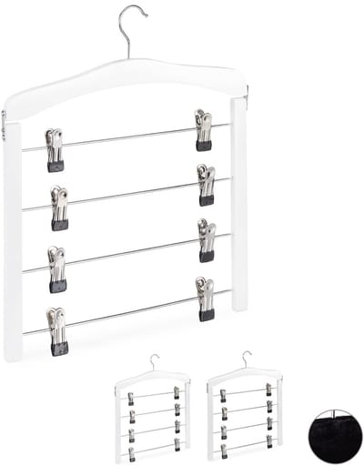 6x rokhanger meervoudig, ruimtebesparend, draaibare haak, voor broeken & rokken, hout, wit
