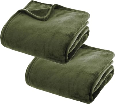 Atmosphera Plaid deken - 2x - olijfgroen - polyester - 130 x 180 cm - Bankdeken - Fleece plaid