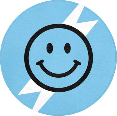 Badmat rond 70x70 cm - Antislip - Smiley - Blauw - Bliksem - Badmatten voor badkamer - Badkamermat - Douchemat - Ronde badkamer mat