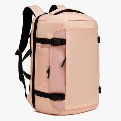 Reisrugzak van 40 liter, TSA-vriendelijke vluchtgoedgekeurde handbagage, handbagage, waterbestendige lichtgewicht zakelijke rugzak, duurzame grote weekendtas, geschikt voor laptops van 17,3 inch - roze