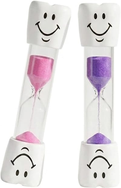Zandloper voor Kinderen met Smiley Gezicht - 3 Minuten Timer voor Tandpoetsen, Speelgoed en Tijdmanagement in Roze en Lila