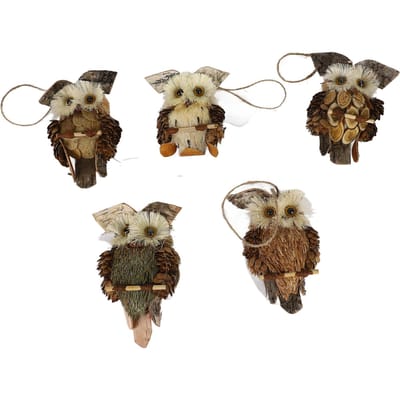 5 stuks Uil Hanger Hangend Decoratief Staand Uil Ornament voor Patio Huis Vakantiedecor beige