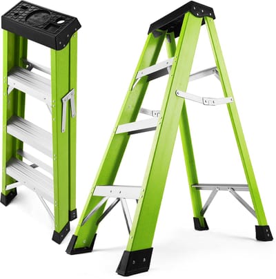 Dubbelzijdige glasvezel trap 3 treden - Opvouwbaar - Geïsoleerd voor elektrische werkzaamheden - 150kg draagvermogen - Groen
