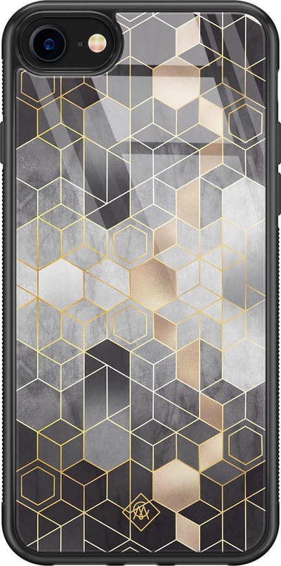 Casimoda® hoesje - Geschikt voor iPhone SE (2020) - Grey Cubes - Luxe Hard Case Zwart - Backcover telefoonhoesje - Grijs