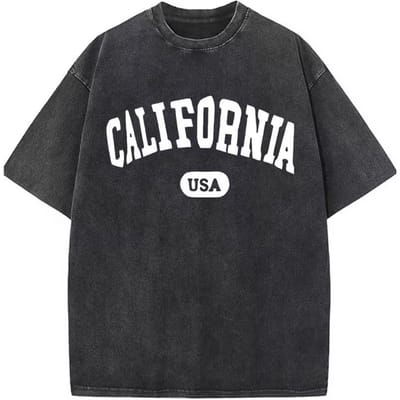 Vintage Gewassen Los Angeles Patroon T-shirt Retro Westkust VS Casual Oversized Korte Mouw Unisex Top XL gray
