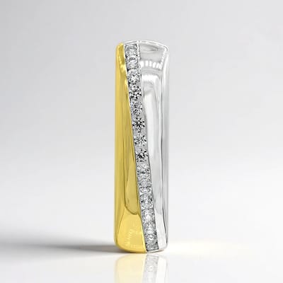 Cavill - Zilveren Hanger - 925 Sterling Zilver met 0,3 Ct Cambodjaanse Zirkonen - Tweekleurig Goudlook - Modern Minimalistisch Design 22x5 mm