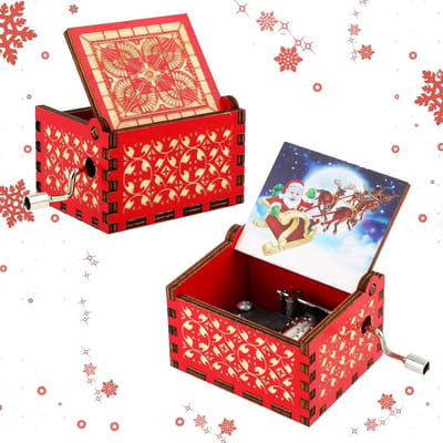 Houten Muziekdoos met Kerstthema - Mini Vintage Gegraveerde Muziekdozen voor Feestdecoratie