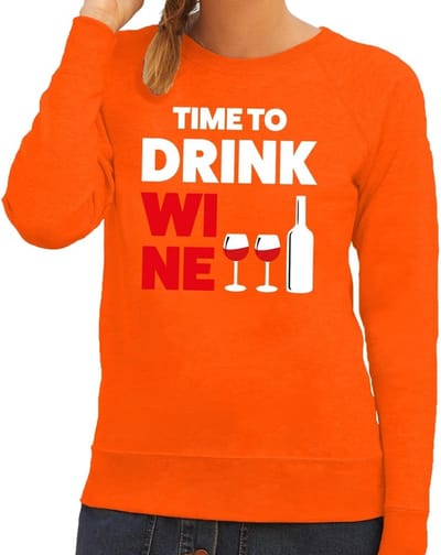 Time to drink Wine tekst sweater oranje dames - dames trui Time to drink Wine - oranje kleding XS