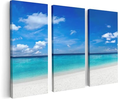 Artaza Canvas Schilderij Drieluik Tropisch Strand Met Een Palmboom - 120x80 - Foto Op Canvas - Canvas Print