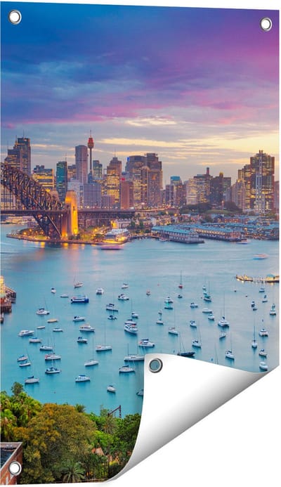 Gards Tuinposter Sydney Harbour Bridge in de Avond - 40x60 cm - Tuindoek - Tuindecoratie - Wanddecoratie buiten - Tuinschilderij