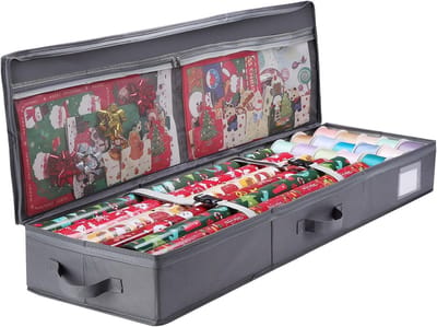 Dailygoods- Opbergdoos Waterdicht - Organizer met Vakken - Verstelbare Scheidingswanden - Voor Cadeaupapier en Linten - 102 x 30 x 12 cm - Grijs - Opbergtas
