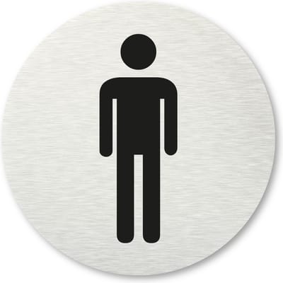 Pictogram Toilet heren - aluminum rvs look - deurbordje - 8,5 x 8,5 cm - zelfklevend - rond