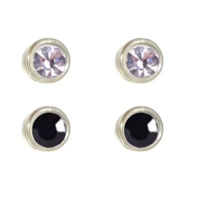 2 paar -Allergievrije oorbellen -Kendra-Wit en Zwart 4 mm- kunststof- Charme Bijoux
