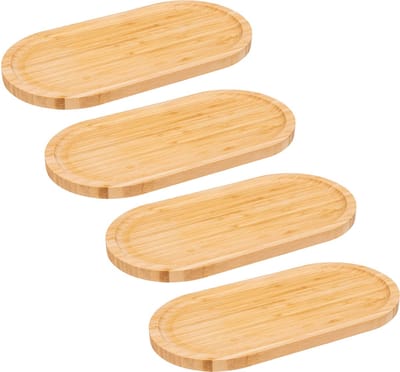 5Five Serveerplankje voor hapjes/fingerfood - 4x - 30 x 15 cm - bamboe hout - borrelplank - tapasplank