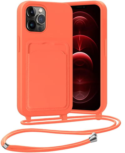 Hoesje Geschikt voor iPhone 13 Pro Hoesje Met Telefoonketting Pasjeshouder Case Koord - Hoesje Geschikt voor iPhone 13 Pro Hoes Met Kaarthouder - Papaya
