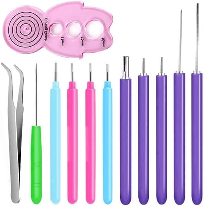12-delige set voor papier quilling met verschillende maten rollen, quilling naald en gereedschap voor papieren bloemen maken