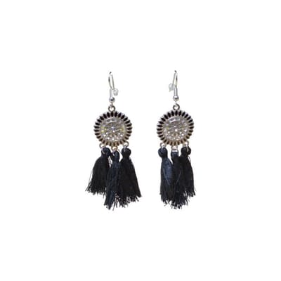 Aramat Jewels | Oorbellen | Zomerse Boho Oorhangers Kwastjes Zwart 75mm | | | |21mm | Staal | Volwassenen | Verkleurd niet