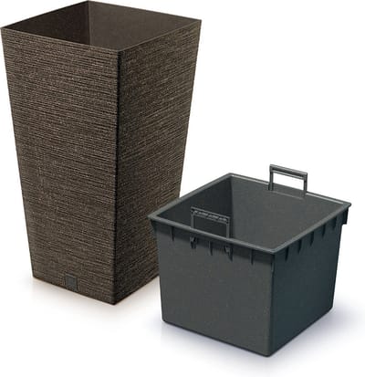 Prosperplast Plantenpot - buiten - kunststof - koffie bruin - Eco wood look - D20xH38 cm - bloempot
