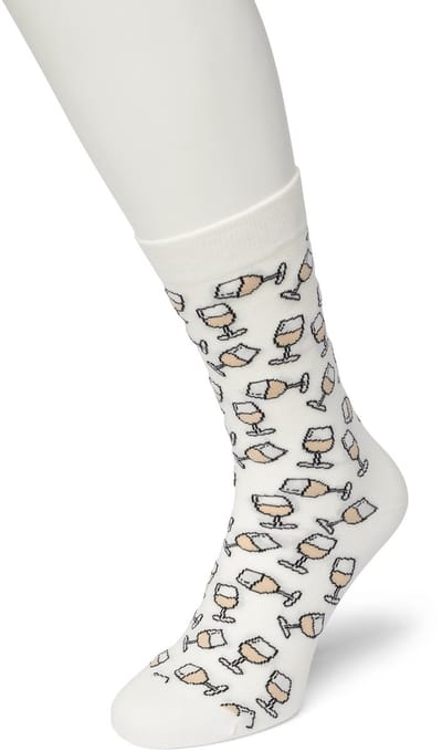 Bonnie Doon Dames Sokken met Wijnglas Print maat 36/42 Wit - Thema Sokken - Wijnglazen - Cadeau Sokken - Word je Happy en vrolijk van - Zacht Katoen met Gladde Teennaad - Comfortabel - Perfect Cadeau - Bright White - BT991121.160