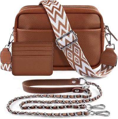 Genuine Leather Schoudertas voor Mobiele Telefoon, Crossbody Tas met 2 Brede Schouderbanden, Kaarthouder en Zwart Leer voor Dames