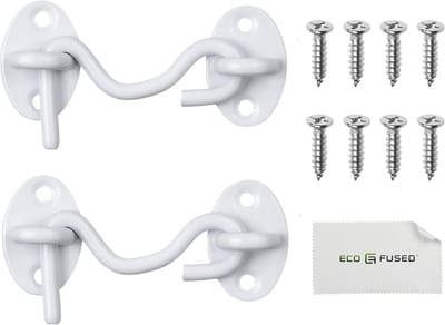 Witte Windhaak 9.5 cm - Set van 2 - Inclusief 8 Montageschroeven - Roestvrijstalen Haak en Oog Sluiting met Poedercoating - Voor Deuren, Schuren, Hekken, Ramen en Kasten (95mm)
