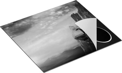 Chefcare Inductie Beschermer Draak op een Rots bij Zonsondergang - Zwart Wit - 60x50 cm - Afdekplaat Inductie - Kookplaat Beschermer - Inductie Mat