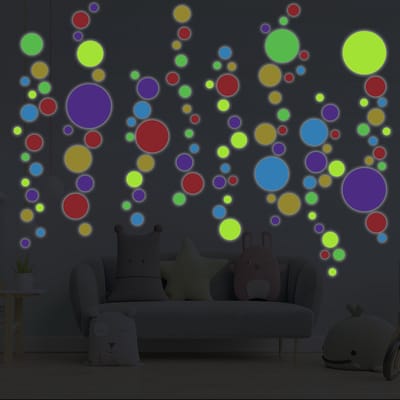Lichtgevende sticker - MEERKLEURIGE STIPPEN - Fluorescerende muur-/plafondsticker voor kinderen - 120x90cm